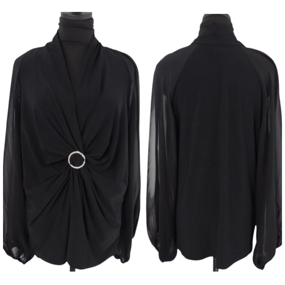 Vintage Tops - Vintage Y2K MSK Women's Plus Size Black Sheer Sleeves Dressy Top sz 1X Elevated